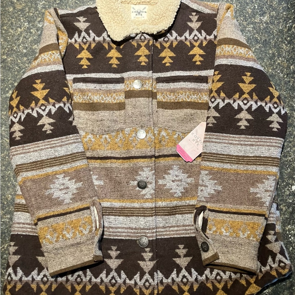 Cotton & Rye Brown southwestern Patterned Jacket with Sherpa lining XL